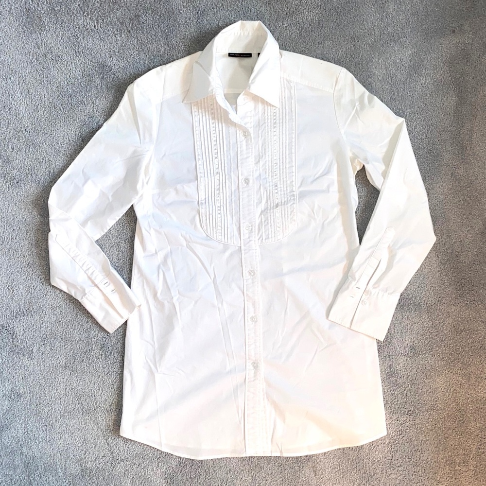 New York & Company Stretch - White Button-Up Long-Sleeve Top - Size M